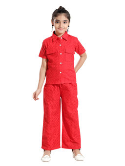 MASTARANG - Red Self Embroidered Co-Ord with Short Sleeve (of 2)