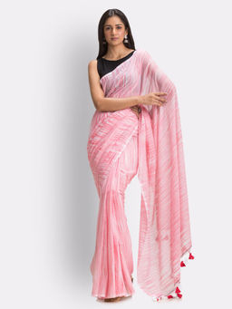 Angoshobha - Pink Handloom Traditional Molmol Cotton Saree with Unstitched Blouse