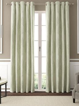 GM - Floral Room Darkening Curtains 7 Feet in Sage Colour (Set of 2)