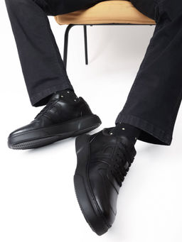 Rare Rabbit - Cygnus Primary Black Genuine Leather Sneaker