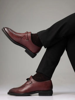 Rare Rabbit - Kai Maroon Genuine Formal Monk Straps