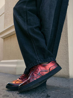 Rare Rabbit - Mercure Metallic Red Genuine Leather Sneaker