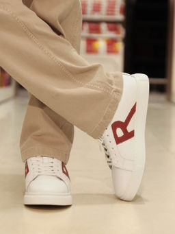 Rare Rabbit - Nova Primary White & Red Genuine Leather Sneaker