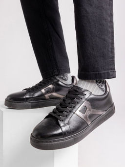 Rare Rabbit - Nova Pro Metallic Black Genuine Leather Sneaker