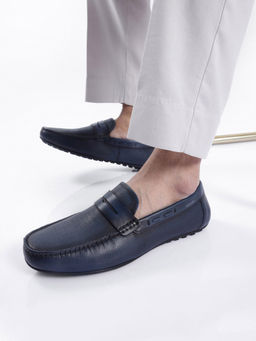Rare Rabbit - Saffian Navy Blue Genuine Leather Loafers