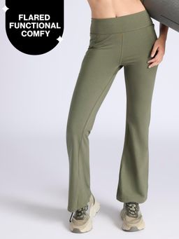 Nykd by Nykaa - Ultimate Comfort Cotton Stretch Flare Leggings with Anti Slip Waist & Pockets NYAT503 Olive