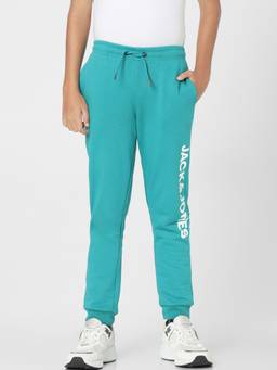 Jack & Jones Junior - Blue Mid Rise Logo Print Sweatpants
