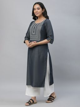 Aurelia - Grey Denim Embroidered Kurta
