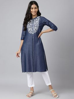 Aurelia - Blue Embroidered Denim Kurta