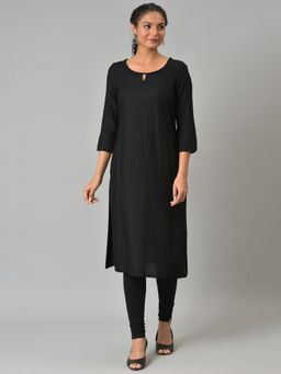 Aurelia - Black Rayon Kurta With Lace Detail