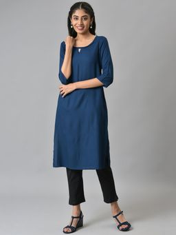Aurelia - Blue Rayon Kurta With Lace Detail