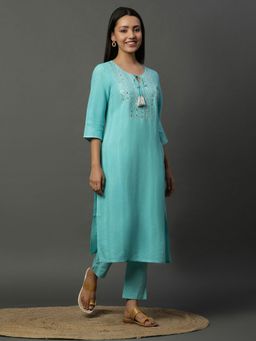 Aurelia - Blue Mirror Embroidered Straight Kurta