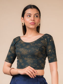 BINDIGASM'S ADVI - Taara Floral Foil With Stone Work Stretchable Pull On Stitched Blouse