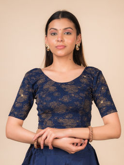 BINDIGASM'S ADVI - Taara Floral Foil With Stone Work Stretchable Pull On Stitched Blouse