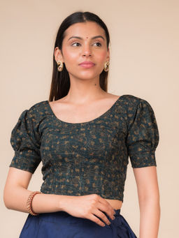 BINDIGASM'S ADVI - Double Metallic Print With Metal Buckle Back Stretchable Stitched Blouse