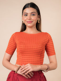 BINDIGASM'S ADVI - Nupur Metallic Stripes Boat Neck Stretchable Pull On Stitched Blouse