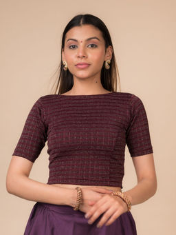 BINDIGASM'S ADVI - Nupur Metallic Stripes Boat Neck Stretchable Pull On Stitched Blouse