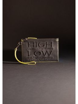 PRIMAL GRAY - Womens Black High Expectations Low Morals Leather Travel Pouch