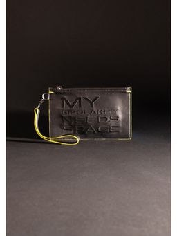 PRIMAL GRAY - Womens My Bipolarity Needs Space Leather Black Travel Pouch