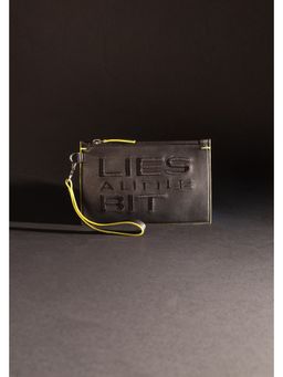 PRIMAL GRAY - Womens Black Lies A Little Bit Leather Travel Pouch