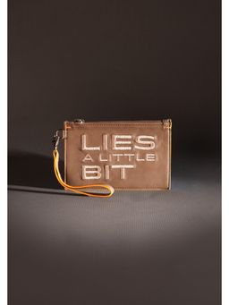 PRIMAL GRAY - Womens Taupe Lies A Little Bit Leather Travel Pouch