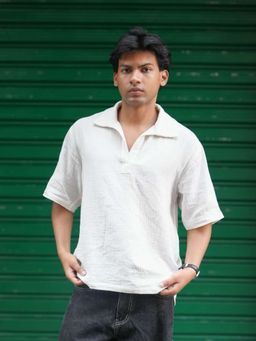 Oje' - Men Half Sleeves Cotton Textured Polo T-Shirt