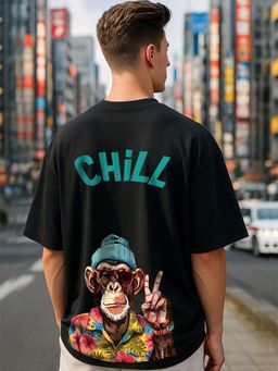 HAZUKU - CHILL Men’s Graphic T-Shirt Black Cool Monkey Back Print Tee
