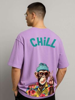 HAZUKU - CHILL Men’s Graphic T-Shirt Lavender Cool Monkey Back Print Tee