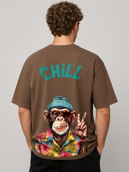 HAZUKU - CHILL Men’s Graphic T-Shirt Light Brown Cool Monkey Back Print Tee