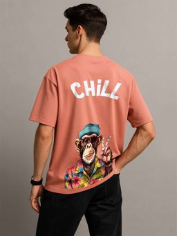 HAZUKU - CHILL Men’s Graphic T-Shirt Peach Cool Monkey Back Print Tee