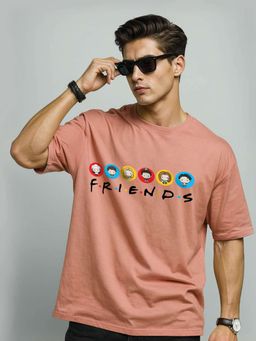 HAZUKU - Peach Six Friends Printed Oversized T-Shirt for Men