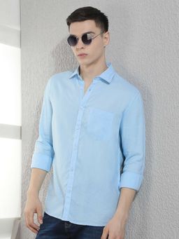 CRIMSOUNE CLUB - Men Full Sleeves Lyocell Blend Solid/Plain Shirt