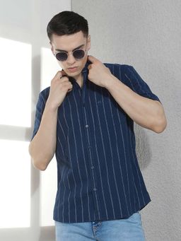 CRIMSOUNE CLUB - Men Half Sleeves Cotton Stripes Shirt