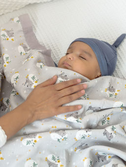 Cocoon Care - Hedgehog Blossoms Print Bamboo Muslin Swaddle Blanket for Babies
