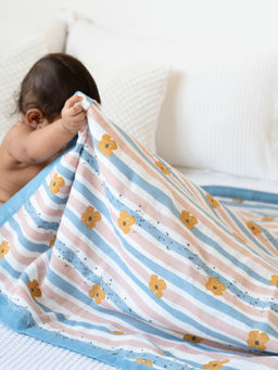 Cocoon Care - Bees Stripes Print Bamboo Muslin Swaddle Blanket for Babies
