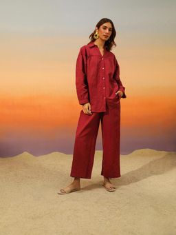 COSSET CLOTHING - Maroon Premium Linen Co-Ord (Set of 2)