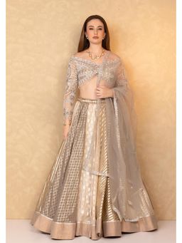 RCKC Aurum - Women Silver Royal Banarasi Lehenga With Blouse And Dupatta