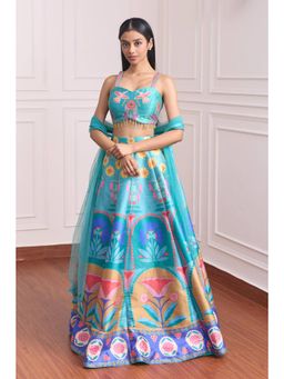 RCKC Aurum - Women Whimsical Turquoise Blush Lehenga With Blouse And Dupatta