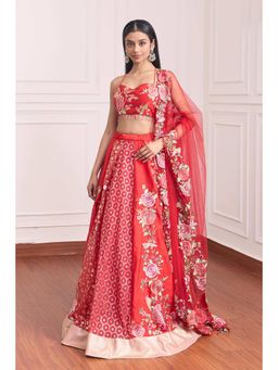 RCKC Aurum - Women Red Scarlet Song Heritage Bloom Lehenga With Blouse And Dupatta