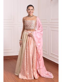 RCKC Aurum - Women Princess Soft Peach Brocade Lehenga With Blouse And Dupatta