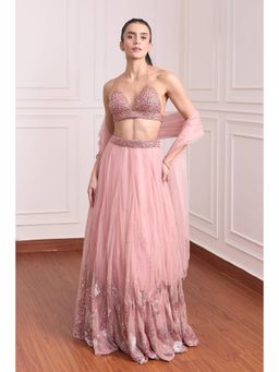 RCKC Aurum - Women Pink Rosewater Fairy Cascade Lehenga With Blouse And Dupatta