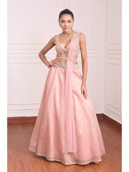 RCKC Aurum - Women Pink Cherry Blossom Bloom whisper Reverie Lehenga With Blouse And Dupatta