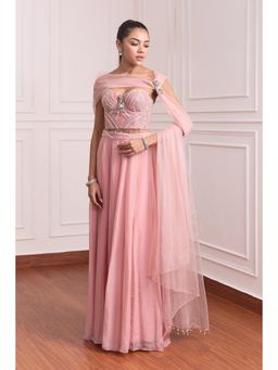 RCKC Aurum - Women Pink Rose Quartz Corset With Lehenga And Dupatta