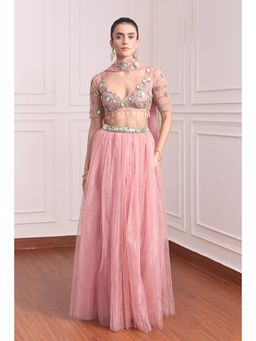 RCKC Aurum - Women Pink Camellia Bloom whisper Lehenga With Blouse And Dupatta