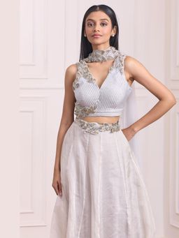 RCKC Aurum - Women Silver Petal Blossom Lehenga With Blouse And Dupatta