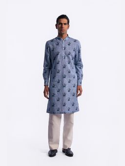 Rohit Bal - Blue Digital Print Striped Kurta