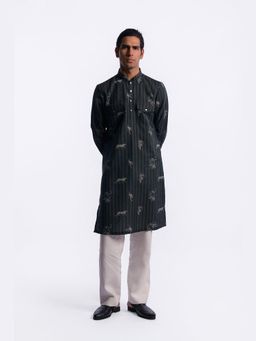 Rohit Bal - Black Digital Print Mens Kurta