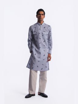 Rohit Bal - Blue Digital Print Mens Kurta