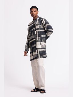 Rohit Bal - Black Mens Printed Linen Short Kurta