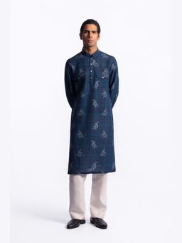 Rohit Bal - Indigo Digital Print Striped Kurta